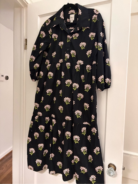 Maeve Dresses & Skirts - Maeve Black Floral Button-Front Midi Dress with Pink Flowers